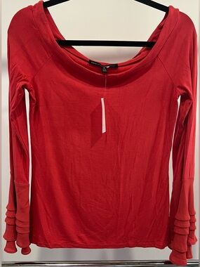 White House Black Market NWT Fitted Bell Sleeve Blouse Red Coral M